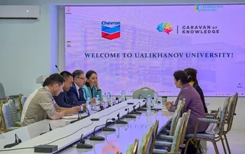 Бүгін университетімізге «Chevron» компаниясының әлеуметтік инвестициялар жөніндегі кеңесшісі Лейла Айтмұханова мен «Caravan of knowledge» корпоративтік қорының бас директоры Зарина Биюмбаева келді.